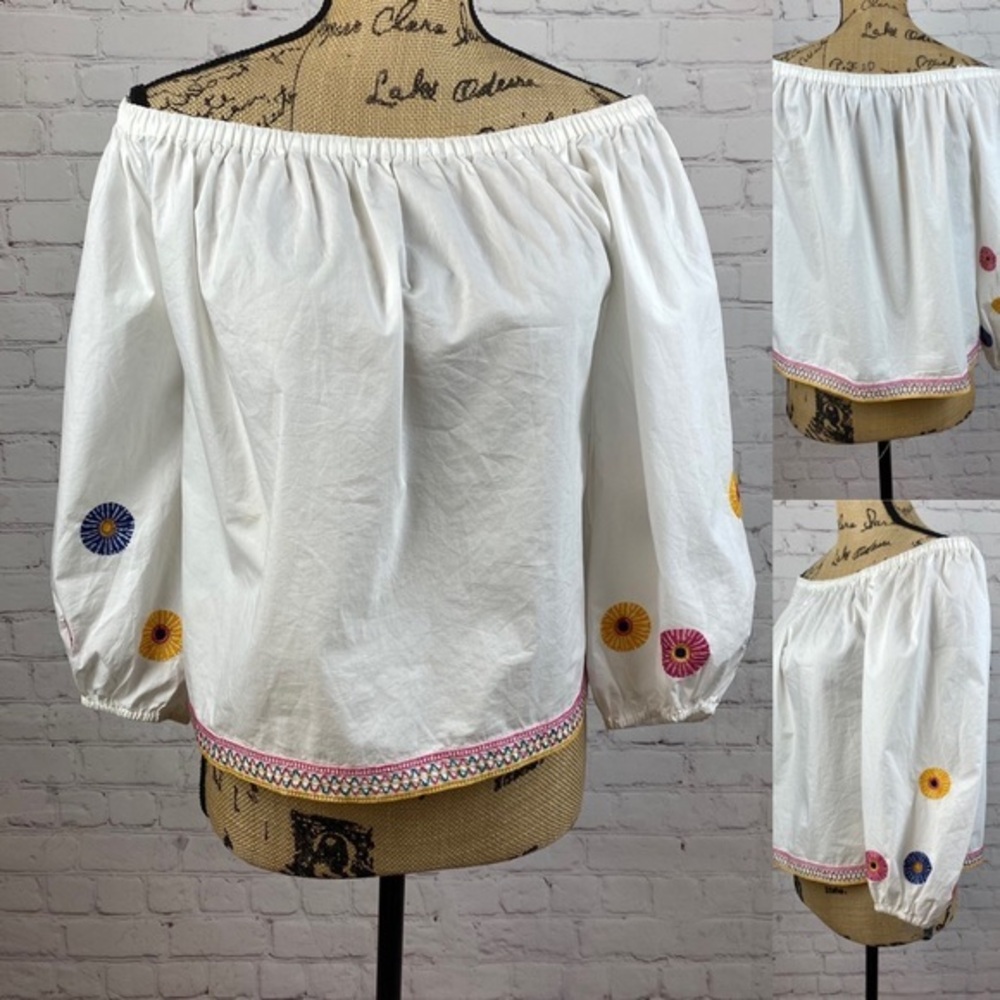 Madewell White Off Shoulder Embroidery Top